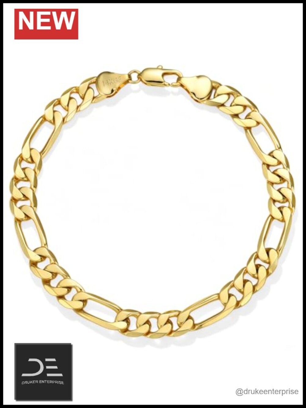 14K Gold Filled Figaro Chain Bracelet for Men Women 7.5 Inches Diamond Cut